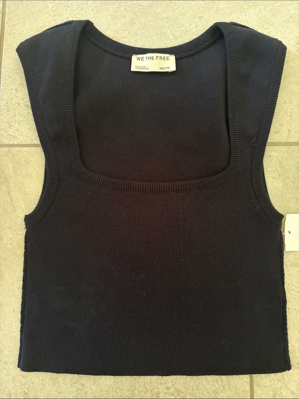 We The Free Black Ribbed Square Tank Top